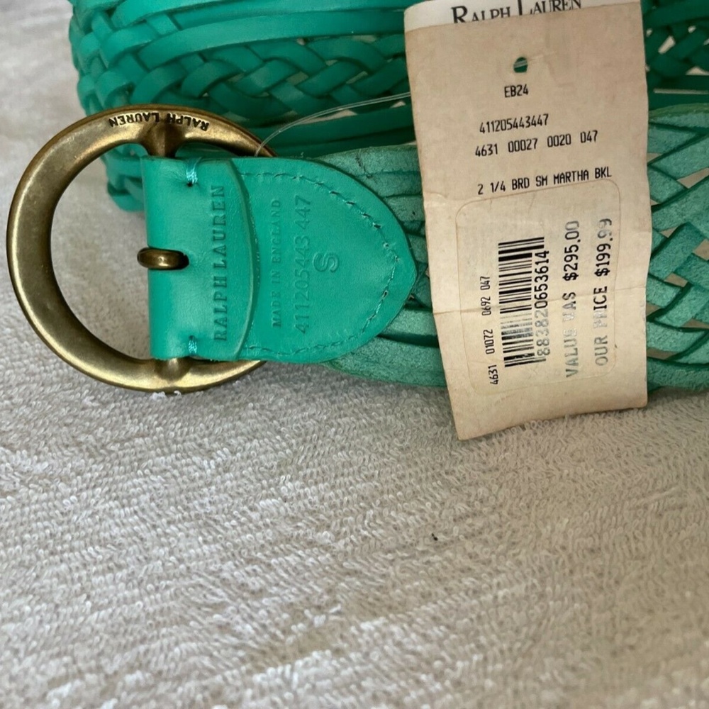 New RALPH LAUREN COLLECTION TURQUOISE BRAIDED LEATHER BELT SIZE S - Picture 2 of 2